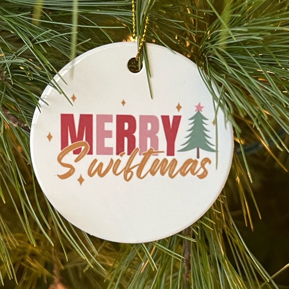 Merry Swiftmas Ceramic Ornament Taylor Swift Hand Crafted by @jennyneff - Picture 1 of 3